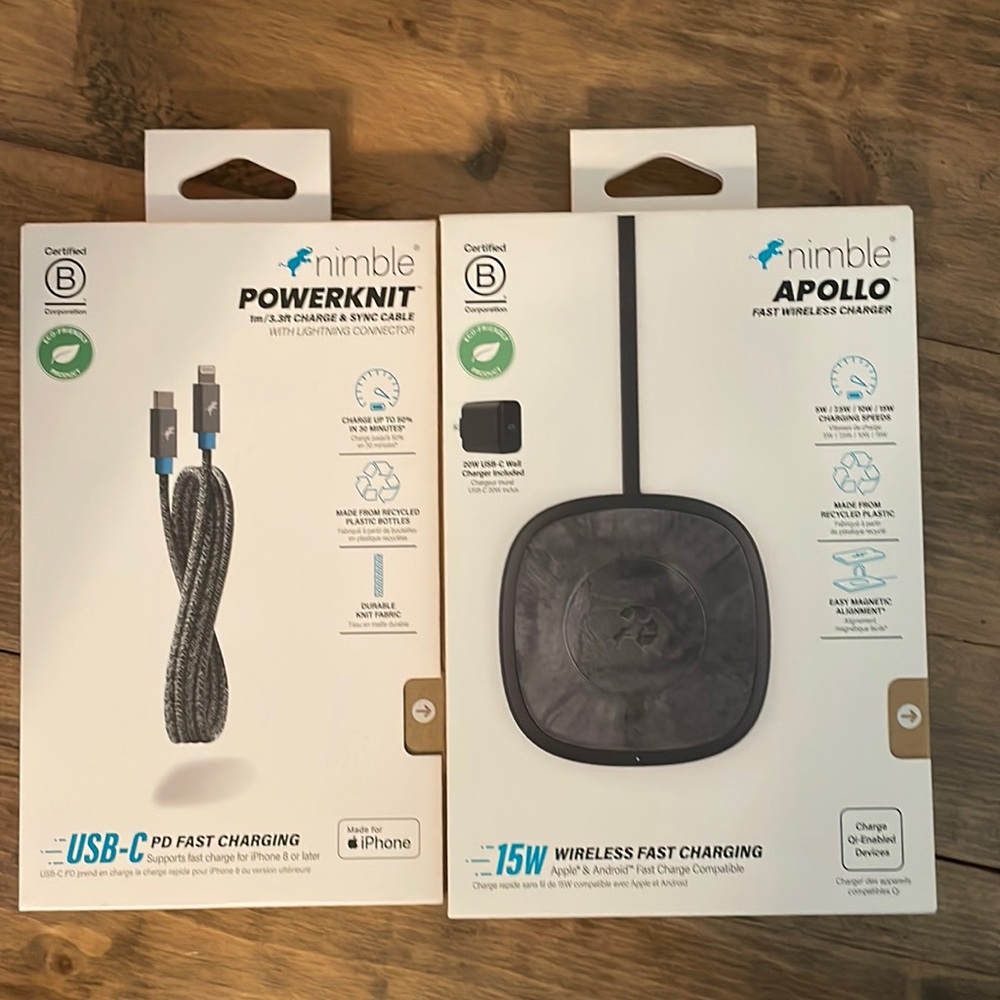 Nimble Powerknit charge cable and Apollo wireless charging bundle